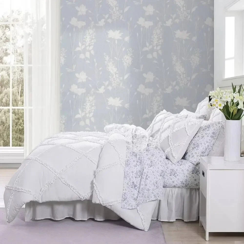 Laura Ashley Norah Twin Comforter Set White Ruffle 2pc Microfiber NEW